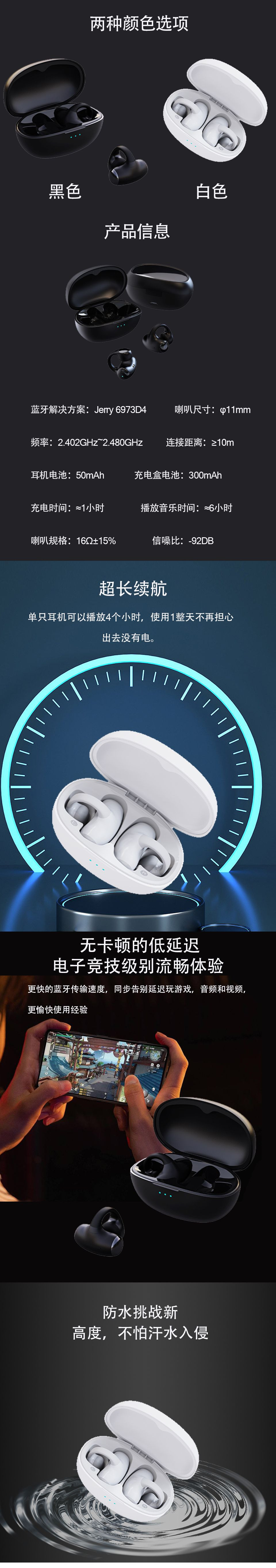 E06 Open-Ear Bluetooth Earbuds | Jerry 6973D4 | φ11mm Speaker | 300mAh Case | Stable Connection ≥10m**